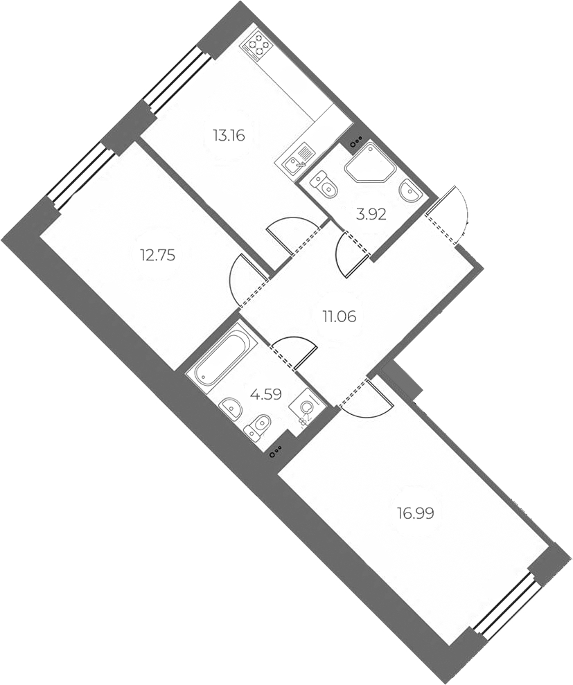 2-комнатная квартира 62.47 м², 2/18 эт., ЖК «Огни Залива»